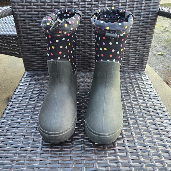 Cat & Jack Robbie Kids Size 2 Pull-on Rain Winter Black Boots Polka Dot - Picture 4 of 6